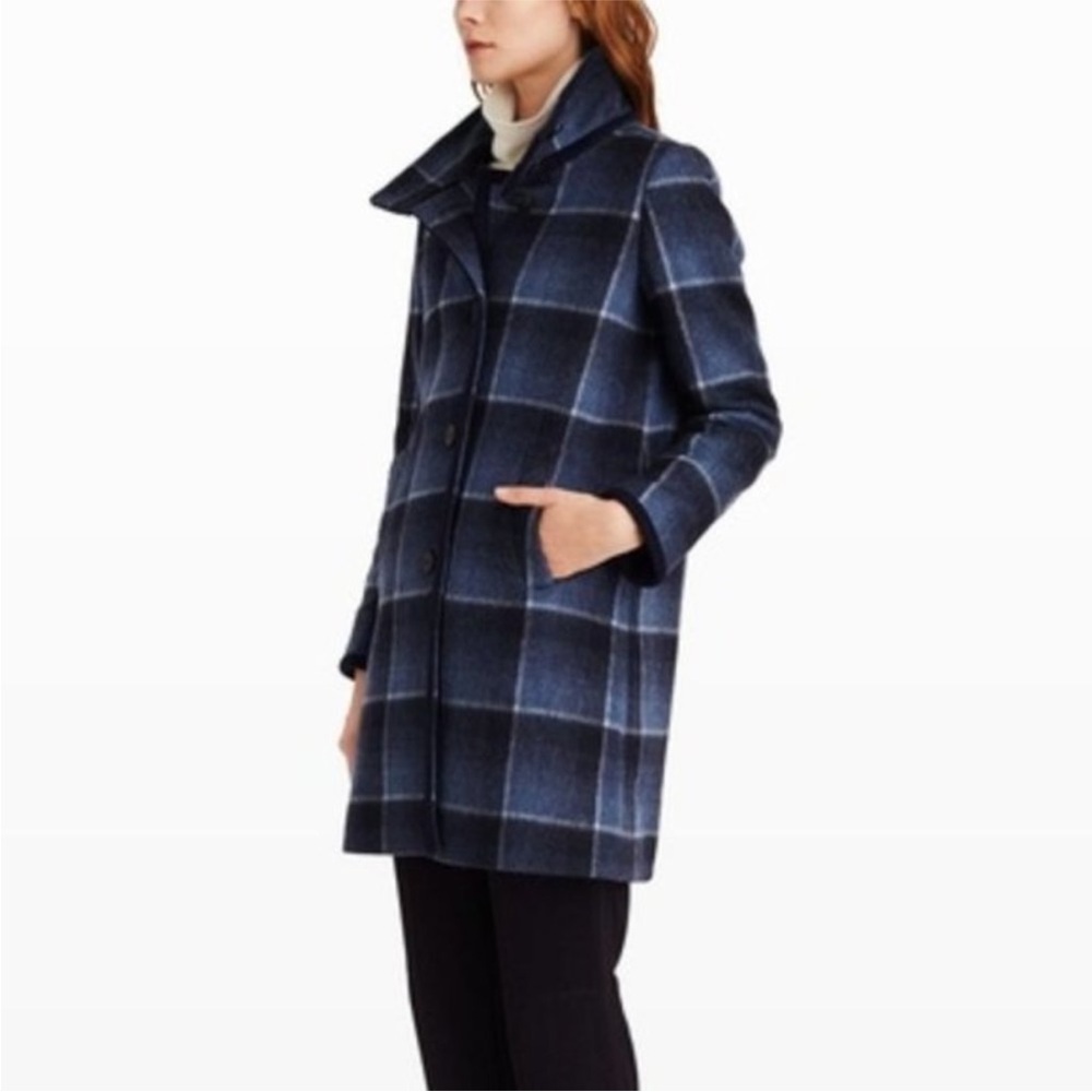 Club Monaco Italian Wool Blue Plaid Coat - Picture 6 of 6